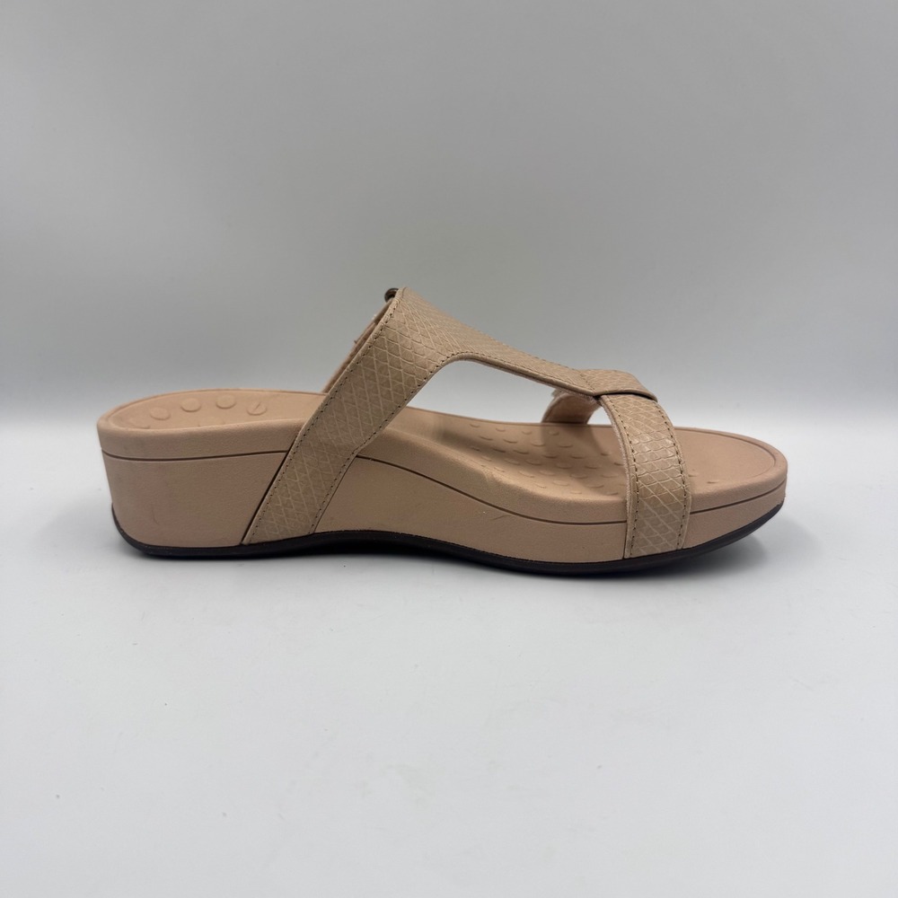 Vionic Ellie TVW5489 Tan Snakeskin Wedge Slide Sandals Womens 7 Wide Orthotic